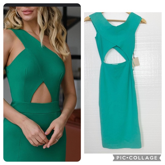 superdown Dresses & Skirts - Superdown Dress Waist Cut out Rayon Spandex NWT Side Zipped Green Size Small